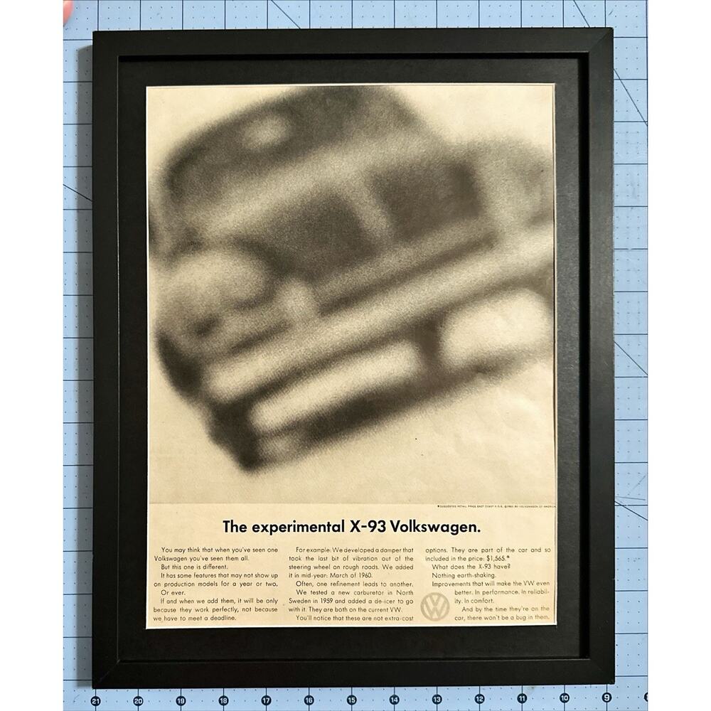 FRAMED Vintage 1960 Experimental X-93 Volkswagen Advertisement Print VW Bug